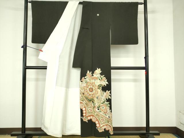 平和屋着物■豪華黒留袖　刺繍　正倉院花文　金彩　正絹　逸品　DABF6895qp