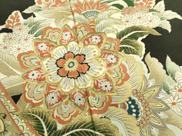 平和屋着物■豪華黒留袖　刺繍　正倉院花文　金彩　正絹　逸品　DABF6895qp