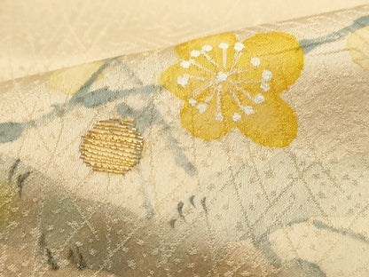 平和屋着物■上質な小紋　手描き　枝梅文　金糸　正絹　逸品　DABF9243qa