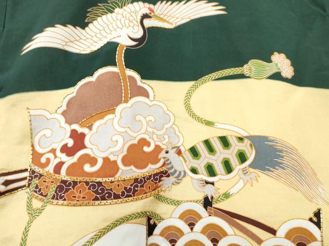 平和屋着物[]お宮参り　男の子　祝着　産着　初着　のしめ　駒刺繍　鶴　蓑亀　立波文　金彩　逸品　DABE7384ma