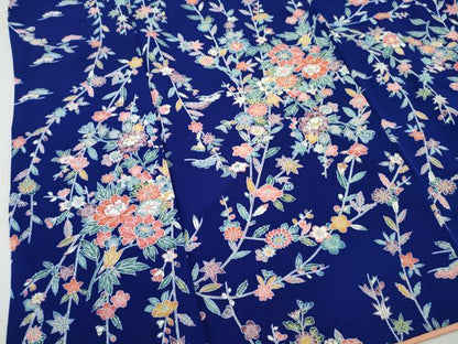 平和屋着物[]七五三　女の子　７歳　祝着　四つ身　加賀友禅　草花文　反端付き　逸品　DABE7380ma