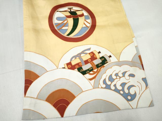 平和屋着物[]お宮参り　男の子　祝着　産着　初着　のしめ　駒刺繍　鶴　蓑亀　立波文　金彩　逸品　DABE7384ma