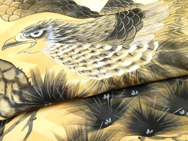 平和屋着物[]お宮参り　男の子　祝着　産着　初着　のしめ　手描き　鷹　鷲　松文　逸品　DABE7383ma