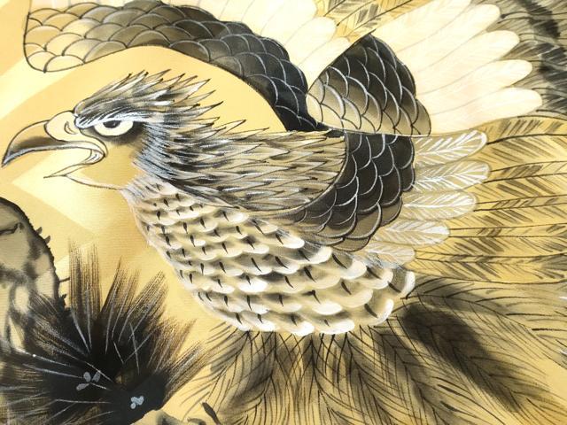 平和屋着物[]お宮参り　男の子　祝着　産着　初着　のしめ　手描き　鷹　鷲　松文　逸品　DABE7383ma