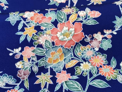 平和屋着物[]七五三　女の子　７歳　祝着　四つ身　加賀友禅　草花文　反端付き　逸品　DABE7380ma