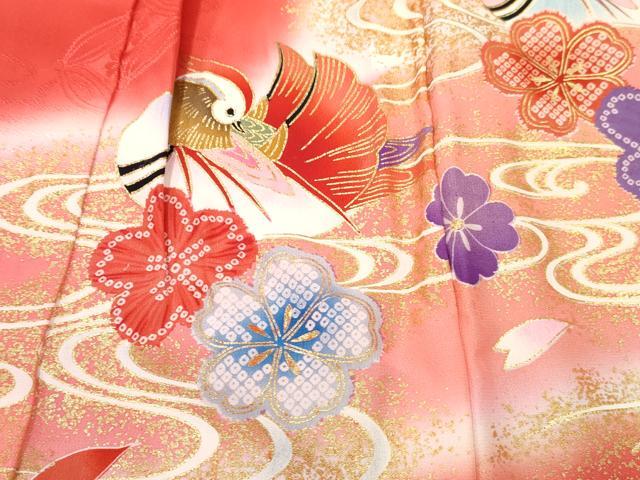 平和屋着物[]お宮参り　女の子　祝着　産着　初着　のしめ　鴛鴦鞠花文　暈し染め　金彩　逸品　DABE7393ma