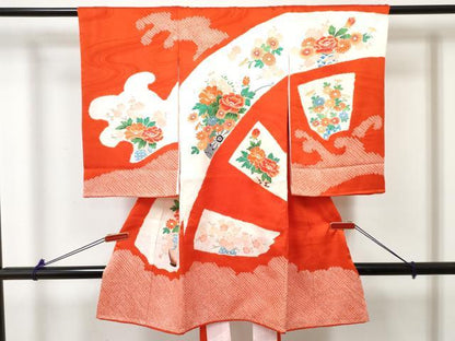 平和屋着物[]お宮参り　女の子　祝着　産着　初着　のしめ　絞り　花車文　逸品　DABE7401ma