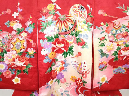平和屋着物[]お宮参り　女の子　祝着　産着　初着　のしめ　鞠花蝶文　暈し染め　金彩　逸品　DABE7403ma