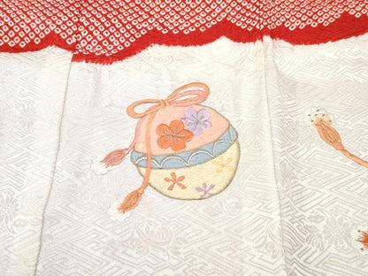 平和屋着物[]お宮参り　女の子　祝着　産着　初着　のしめ　刺繍　絞り　鈴花文　金銀糸　逸品　DABE7395ma