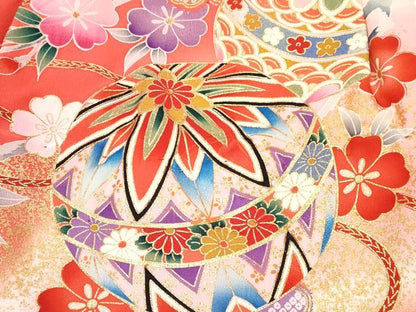 平和屋着物[]お宮参り　女の子　祝着　産着　初着　のしめ　鴛鴦鞠花文　暈し染め　金彩　逸品　DABE7393ma