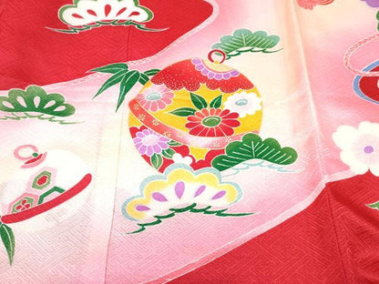 平和屋着物[]お宮参り　女の子　祝着　産着　初着　のしめ　鞠花蝶文　暈し染め　金彩　逸品　DABE7403ma