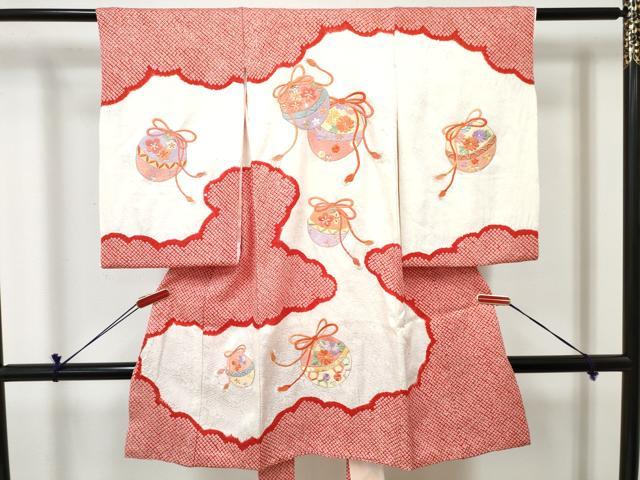 平和屋着物[]お宮参り　女の子　祝着　産着　初着　のしめ　刺繍　絞り　鈴花文　金銀糸　逸品　DABE7395ma