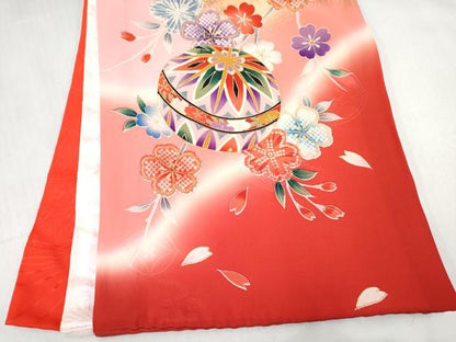 平和屋着物[]お宮参り　女の子　祝着　産着　初着　のしめ　鴛鴦鞠花文　暈し染め　金彩　逸品　DABE7393ma