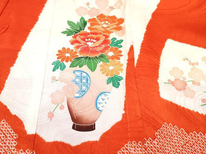 平和屋着物[]お宮参り　女の子　祝着　産着　初着　のしめ　絞り　花車文　逸品　DABE7401ma