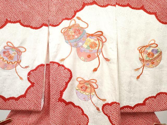 平和屋着物[]お宮参り　女の子　祝着　産着　初着　のしめ　刺繍　絞り　鈴花文　金銀糸　逸品　DABE7395ma
