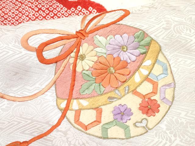 平和屋着物[]お宮参り　女の子　祝着　産着　初着　のしめ　刺繍　絞り　鈴花文　金銀糸　逸品　DABE7395ma