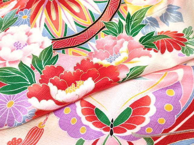 平和屋着物[]お宮参り　女の子　祝着　産着　初着　のしめ　鞠花蝶文　暈し染め　金彩　逸品　DABE7403ma