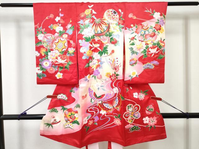 平和屋着物[]お宮参り　女の子　祝着　産着　初着　のしめ　鞠花蝶文　暈し染め　金彩　逸品　DABE7403ma