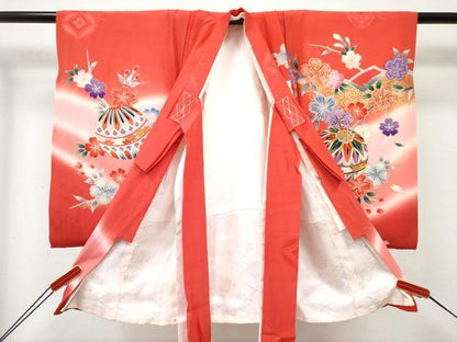 平和屋着物[]お宮参り　女の子　祝着　産着　初着　のしめ　鴛鴦鞠花文　暈し染め　金彩　逸品　DABE7393ma