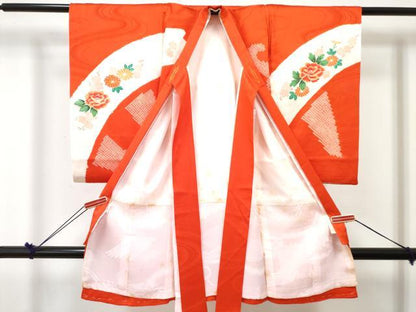 平和屋着物[]お宮参り　女の子　祝着　産着　初着　のしめ　絞り　花車文　逸品　DABE7401ma