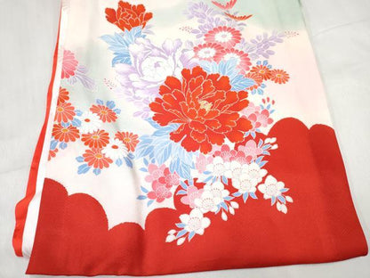 平和屋着物[]お宮参り　女の子　祝着　産着　初着　のしめ　扇面鞠花文　暈し染め　金彩　逸品　DABE7404ma