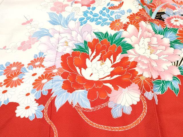 平和屋着物[]お宮参り　女の子　祝着　産着　初着　のしめ　扇面鞠花文　暈し染め　金彩　逸品　DABE7404ma