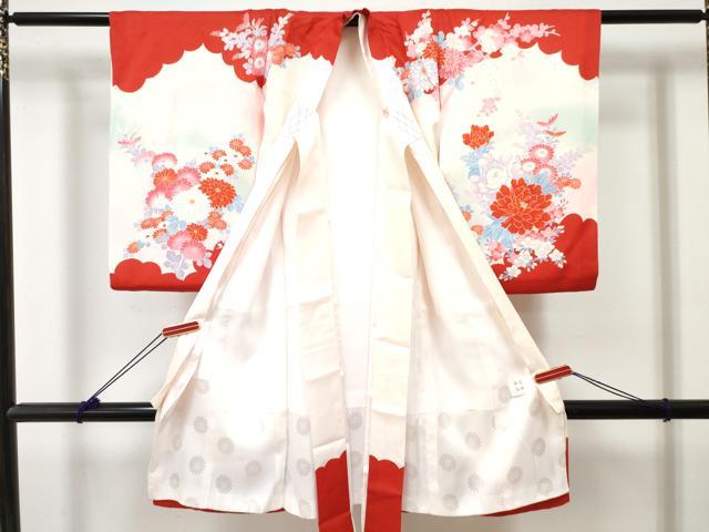 平和屋着物[]お宮参り　女の子　祝着　産着　初着　のしめ　扇面鞠花文　暈し染め　金彩　逸品　DABE7404ma