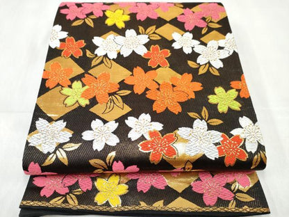 平和屋着物[]女の子　子供　全通柄袋帯　桜尽くし　黒地　金糸　逸品　DABE7406ma
