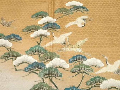 平和屋着物■訪問着　流水飛鶴笹枝松文　暈し染め　銀彩　正絹　逸品　CABH0107ev