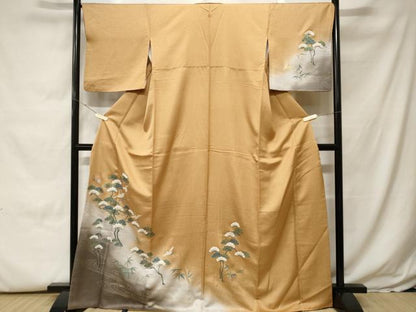 平和屋着物■訪問着　流水飛鶴笹枝松文　暈し染め　銀彩　正絹　逸品　CABH0107ev