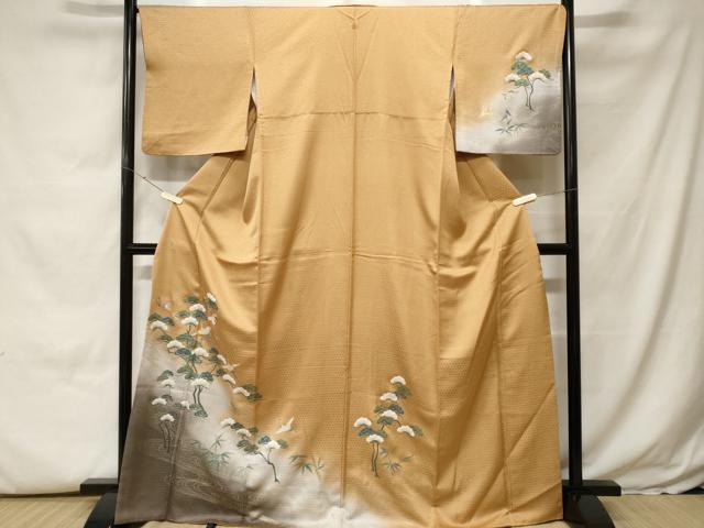 平和屋着物■訪問着　流水飛鶴笹枝松文　暈し染め　銀彩　正絹　逸品　CABH0107ev