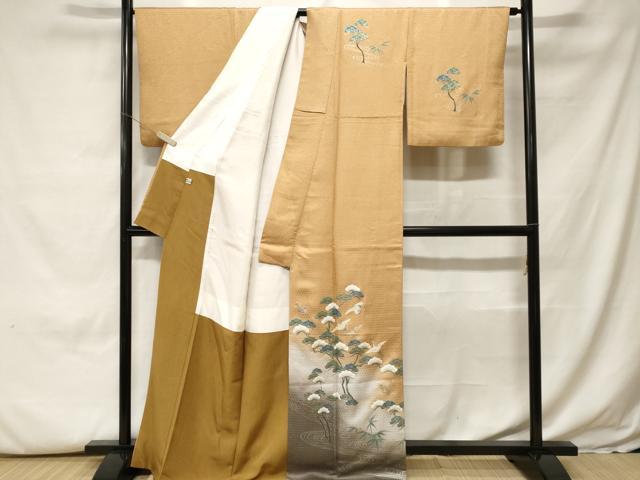 平和屋着物■訪問着　流水飛鶴笹枝松文　暈し染め　銀彩　正絹　逸品　CABH0107ev
