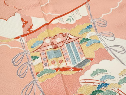 平和屋着物■訪問着　刺繍　雲取り几帳御所車吉祥花文　正絹　逸品　未使用　CABG9759fb