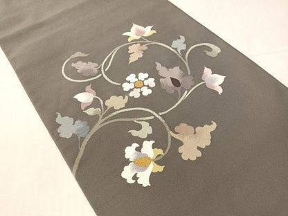 平和屋着物●爪掻き本綴れ　八寸名古屋帯　更紗唐草文　金糸　正絹　逸品　CABH4492vp