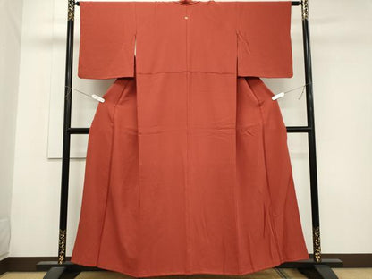 平和屋着物■上質な色無地　赤丹色　正絹　逸品　CABH0865ou