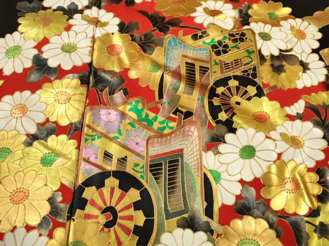 平和屋本店●本手描友禅作家　秋山章　お引きずり　色打掛　婚礼 和装　結婚式 花嫁 神社挙式 群鶴流水御所車花文 金銀彩 逸品 CABG2325ze