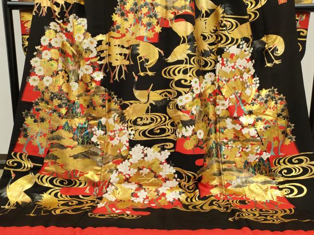 平和屋本店●本手描友禅作家　秋山章　お引きずり　色打掛　婚礼 和装　結婚式 花嫁 神社挙式 群鶴流水御所車花文 金銀彩 逸品 CABG2325ze