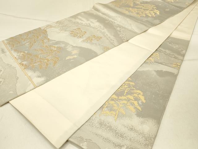 平和屋着物◎六通柄袋帯　遠山樹林文　金糸　正絹　逸品　DABF6977qp