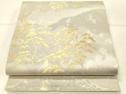 平和屋着物◎六通柄袋帯　遠山樹林文　金糸　正絹　逸品　DABF6977qp
