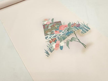 平和屋着物▼付下げ　反物　着尺　色紙吉祥花文　暈し染め　金彩　逸品　未使用　DABF8284we