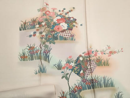 平和屋着物▼付下げ　反物　着尺　色紙吉祥花文　暈し染め　金彩　逸品　未使用　DABF8284we
