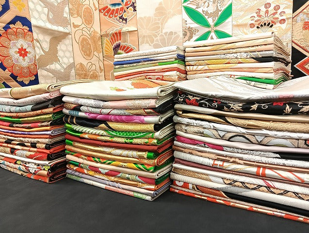 平和屋着物■袋帯 西陣 まとめて100点 鳳凰 向かい鶴 向かい尾長鳥 蝶 更紗 花柄 楽器 七宝 正倉院 金銀糸 未使用品あり 全て正絹 mmm1088