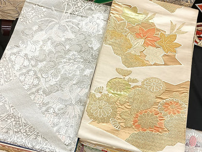 平和屋着物■袋帯 西陣 まとめて100点 鳳凰 向かい鶴 向かい尾長鳥 蝶 更紗 花柄 楽器 七宝 正倉院 金銀糸 未使用品あり 全て正絹 mmm1088