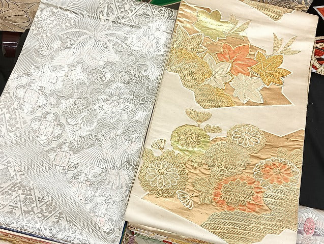 平和屋着物■袋帯 西陣 まとめて100点 鳳凰 向かい鶴 向かい尾長鳥 蝶 更紗 花柄 楽器 七宝 正倉院 金銀糸 未使用品あり 全て正絹 mmm1088