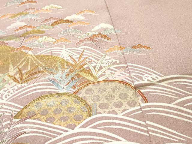 平和屋着物▼色留袖　解き反物　着尺　駒刺繍　籬草葉文　金彩　逸品　DABF6394zy