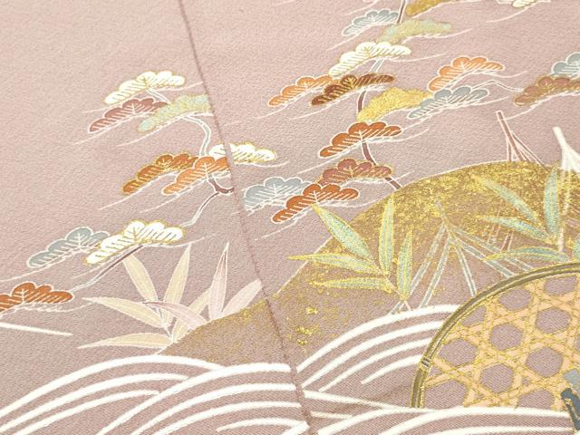 平和屋着物▼色留袖　解き反物　着尺　駒刺繍　籬草葉文　金彩　逸品　DABF6394zy