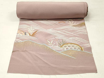 平和屋着物▼色留袖　解き反物　着尺　駒刺繍　籬草葉文　金彩　逸品　DABF6394zy
