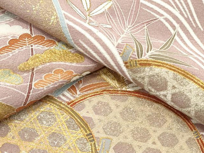 平和屋着物▼色留袖　解き反物　着尺　駒刺繍　籬草葉文　金彩　逸品　DABF6394zy