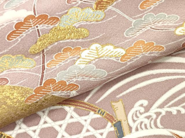 平和屋着物▼色留袖　解き反物　着尺　駒刺繍　籬草葉文　金彩　逸品　DABF6394zy