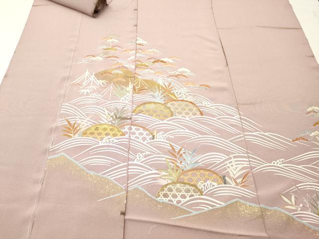 平和屋着物▼色留袖　解き反物　着尺　駒刺繍　籬草葉文　金彩　逸品　DABF6394zy
